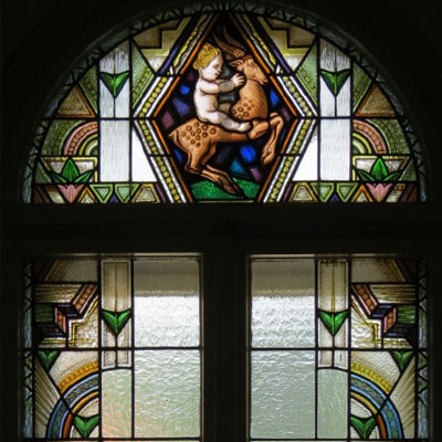 COLLECTION OF THE STAINED GLASS IN THE ART DECO STYLE, AROUND 20.‘S OR 30’S OF THE 20TH CENTURY, LIBEREC, PRIVATE HOUSE, RESTORED 2010