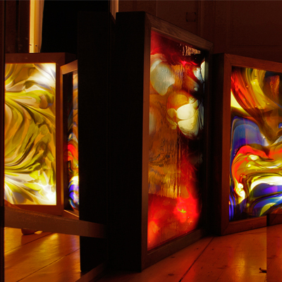 PLATE GLASS SET IN DECORATIVE WOODEN FRAME, ARTIST: PETR COUFAL, 2012